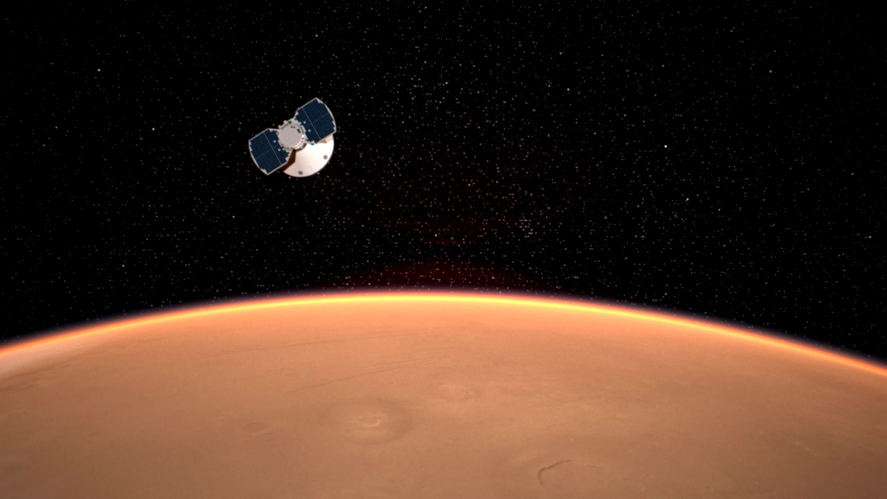 Image of a spacecraft approaching Mars