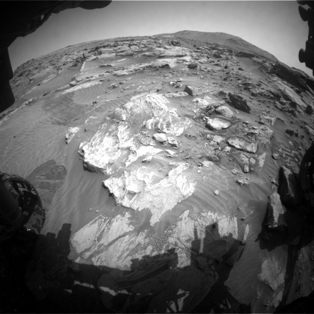 This image was taken by Front Hazard Avoidance Camera (Front Hazcam) onboard NASA's Mars rover Curiosity on Sol 3437.