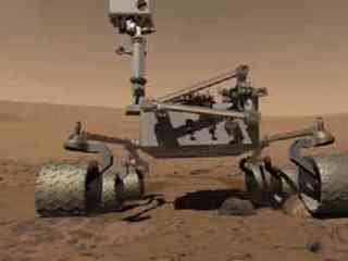 This image is an artist's concept of the Mars Science Laboratory on the surface of Mars.