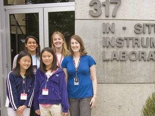 Pictured here is Clara Ma (in front row on the right) and her sister Remmy Ma with engineers Suparna Mukherjee, Jaime Waydo and then Julie Towsend (back row).