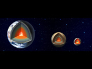 Artist's concept of the interiors of Earth, Mars and Earth's moon.