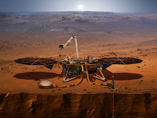 An artist's impression of the InSight lander on Mars.
