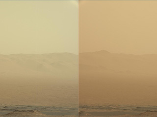 This set of images from NASA’s Mars Reconnaissance Orbiter shows a fierce dust storm is kicking up on Mars, with rovers on the surface indicated as icons.
