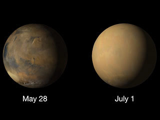 Side-by-side movies shows how the 2018 global dust storm enveloped the Red Planet, courtesy of the Mars Color Imager (MARCI) camera onboard NASA's Mars Reconnaissance Orbiter (MRO). This global dust storm caused NASA's Opportunity rover to lose contact with Earth.