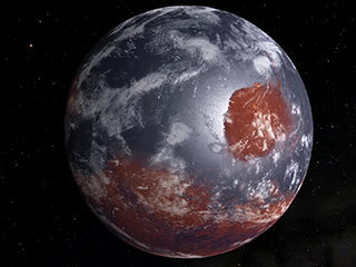 This is an artist's model of an early Mars — billions of years ago — which may have had oceans and a thicker atmosphere.