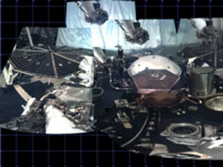 Created from multiple images, this shows the deck of NASA’s InSight lander, as well as its solar panels, during the assembly, test and launch operations phase.