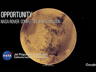 Drive along with NASA’s Opportunity Mars rover and hear the voices of scientists and engineers behind the mission. Designed to run for 90 days, the exploration spanned more than 15 years from 2004 to 2019. Along the way, it discovered definitive proof of liquid water on ancient Mars and set the off-world driving record.