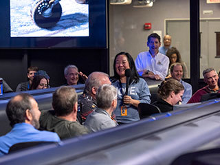 Cindy Oda stood up to share her experience working with NASA’s Opportunity rover during a team meeting in Mission Control at NASA’s Jet Propulsion Laboratory in Pasadena, California.