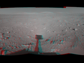 This cylindrical-projection view was created from navigation camera images that NASA's Mars Exploration Rover Spirit.