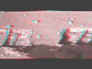 This image is a stereo, panoramic view of various trenches dug by NASA's Phoenix Mars Lander