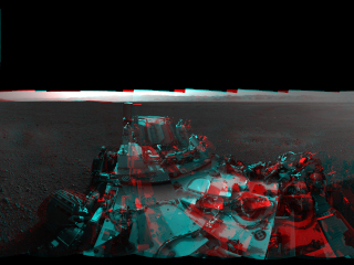 This 3-D image from NASA's Curiosity was taken from the rover's Bradbury Landing site inside Gale Crater, Mars, using the left and right eyes of its Navigation camera.