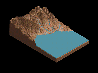 This animation demonstrates the salty ponds and streams that scientists think may have been left behind as Gale Crater dried out over time. The bottom of the image is the floor of Gale Crater, with the peak being the side of Mount Sharp.
