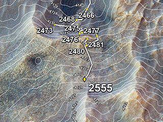 This map shows the route driven by NASA's Mars rover Curiosity through the 2555 Martian day, or sol, of the rover's mission on Mars (October 14, 2019). 