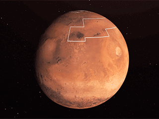 The annotated area of Mars in this illustration holds near-surface water ice that would be easily accessible for astronauts to dig up. The water ice was identified as part of a map using data from NASA orbiters.