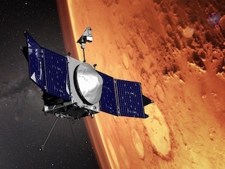 spacecraft orbiting red planet
