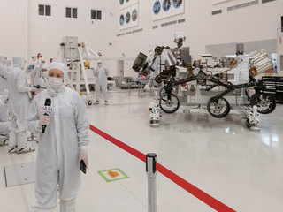 During their only opportunity to see NASA's next Mars rover from inside JPL's clean room prior to its shipment to Cape Canaveral, members of the media interview the builders of the Mars 2020 mission.