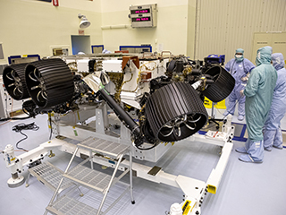 NASA's Mars 2020 rover, now called Perseverance, undergoes processing at a payload servicing facility at NASA's Kennedy Space Center on Feb. 14, 2020.