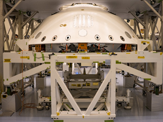 An image of the cone-shaped back shell for NASA's Perseverance rover mission 