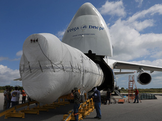 An Antonov cargo plane at Kennedy Space Center in Florida