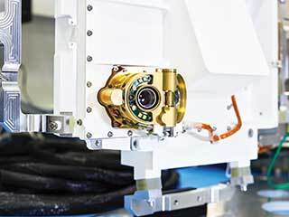 An engineering model of SHERLOC, one the instruments onboard NASA's Perseverance Mars rover. 