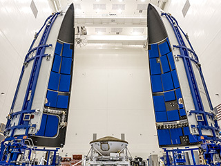 Perseverance rover is being prepared for encapsulation in the Atlas V payload fairing 