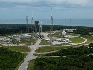 A United Launch Alliance Atlas V rocket with NASA’s Mars 2020 onboard on the launch pad