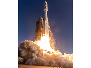 The rocket carrying the Mars 2020 mission with the Perseverance rover lifts off from KSC