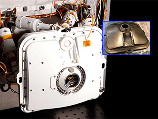 Close up image of the PIXL instrument opening lens cover