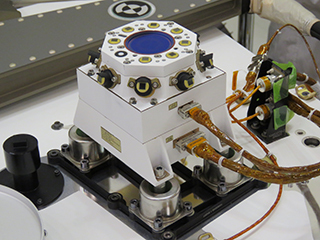 This sensor, mounted on the deck of the Perseverance rover, measures how much sunlight is scattered by dust in the Mars atmosphere. 
