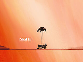 rover landing on Mars with orange background