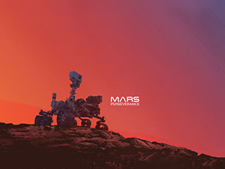 Perseverance rover on Mars with gradient background