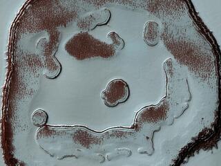 This image acquired on December 13, 2020 by NASAs Mars Reconnaissance Orbiter, shows blobby features in the polar cap that are due to the sun sublimating away the carbon dioxide into these round patterns.