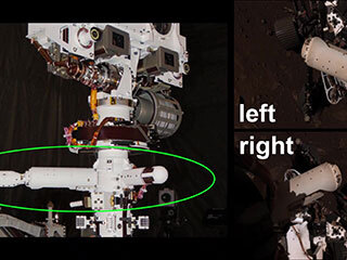 This set of images shows part of the deployment of the Mars Environmental Dynamics Analyzer (MEDA) wind sensors on NASA’s Perseverance Mars rover, taken by the rover’s Navigation Cameras on Feb. 28, 2021.