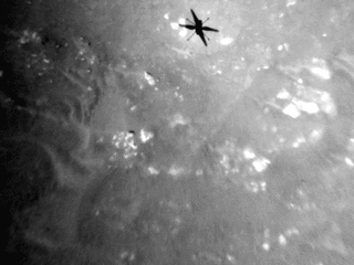 The shadow of NASA’s Ingenuity Mars Helicopter can be seen in this animated GIF 