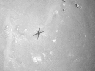NASA’s Ingenuity Mars Helicopter took these images on its fourth flight, on April 30, 2021, using its navigation camera. The camera, which tracks surface features below the helicopter, takes images at a rate at which the helicopter’s blades appear frozen in place.