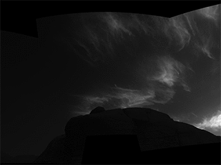 Using the navigation cameras on its mast, NASA’s Curiosity Mars rover took these images of clouds just after sunset on March 28, 2021, the 3,072nd sol, or Martian day, of the mission.