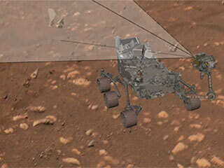 This computer simulation shows NASA’s Perseverance Mars rover taking its first selfie, on April 6, 2021. 