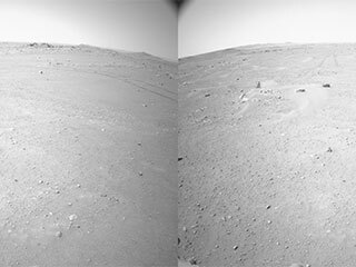 Perseverance relies on left and right navigation cameras. The view seen here combines the perspective of two cameras rover during the rover’s first drive using AutoNav, it’s auto-navigation function. 