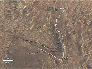 This is an annotated map of Perseverance’s path for collecting the sample. 