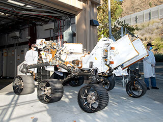 Photo taken of Perseverance Mars rover's twin rover OPTIMISM, the vehicle is used for testing commands before they are sent to Mars.