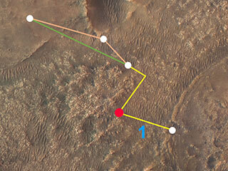This annotated image depicts the multiple flights – and two different routes – NASA’s Ingenuity Mars Helicopter could take on its trip to Jezero Crater’s delta.