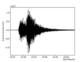 This seismogram shows the largest quake ever detected on another planet. Estimated at magnitude 5, this quake was discovered by NASA’s InSight lander on May 4, 2022, the 1,222 Martian day, or sol, of the mission.