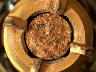 This pair of images shows two cylinders of rock the size of classroom chalk inside the drill of NASA’s Perseverance rover from an outcrop called “Skinner Ridge” in Mars’ Jezero Crater.