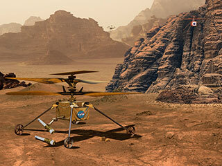 This illustration depicts three different of models of NASA’s solar-powered Mars helicopter. 