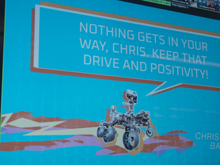 This is one of 11 digital messages beamed from Mars to students who have overcome academic challenges, on April 4, 2023. 