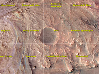 This map shows various quadrant themes in the vicinity of NASA’s Perseverance Mars rover, which is currently in the Rocky Mountain quadrant. The rover team chose quadrant themes related to various national parks across Earth.