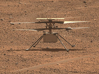 This view of NASA’s Ingenuity Mars Helicopter was generated using data collected by the Mastcam-Z instrument aboard the agency’s Perseverance Mars rover on Aug. 2, 2023, the 871st Martian day, or sol, of the mission, one day before the rotorcraft’s 54th flight.