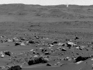 Video of Mars Helicopter, composed of 21 frames taken four seconds apart, showing Martian dust devil moving east to west at a clip of about 12 mph (19 kph) along “Thorofare Ridge” on Aug. 30.