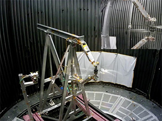 A dual rotor system for the next generation of Mars helicopters is tested in the 25-Foot Space Simulator at NASA’s Jet Propulsion Laboratory on Sept.15.