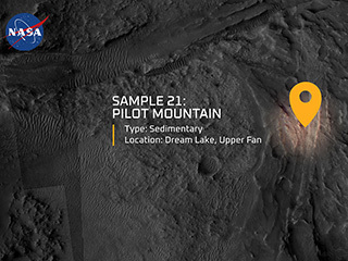 Meet the 21st Martian sample collected by NASA’s Mars Perseverance rover – “Pilot Mountain,” a rock sample believed to be among the youngest preserved material in Jezero Crater.
